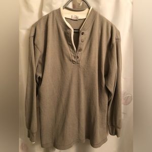 CHEROKEE Men’s M thermal double button collars & cuffs, gray/natural waffle.